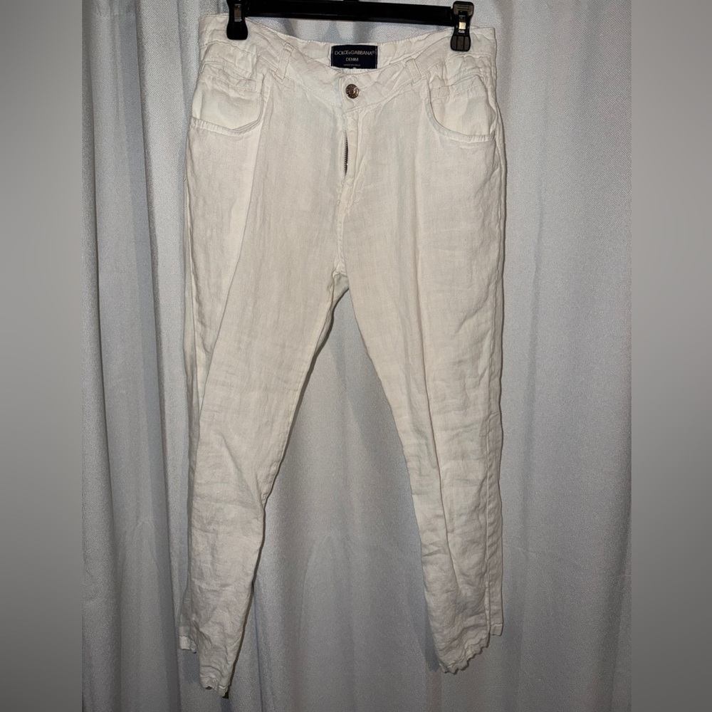 Dolce & Gabbana White Linen Material Trousers
